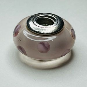 Pink Murano Glass with polka dots and silver center